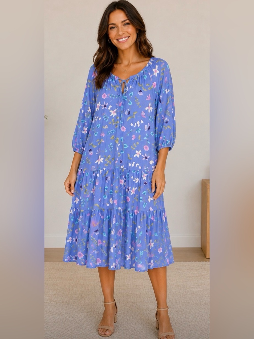 Viscose Cornflower Blue Floral Dress